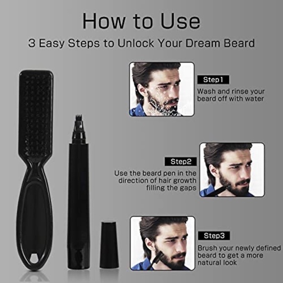 Natural Beard Dye Pencil Filler Kit for Men With Pen, Brush, Comb, and Scissors - Picture 6 of 6